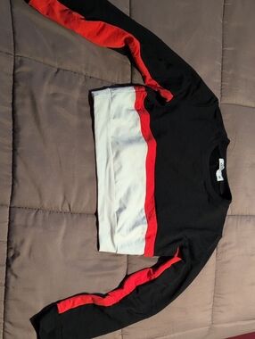 Tiger Mist Black Crewneck Top with Red Accent